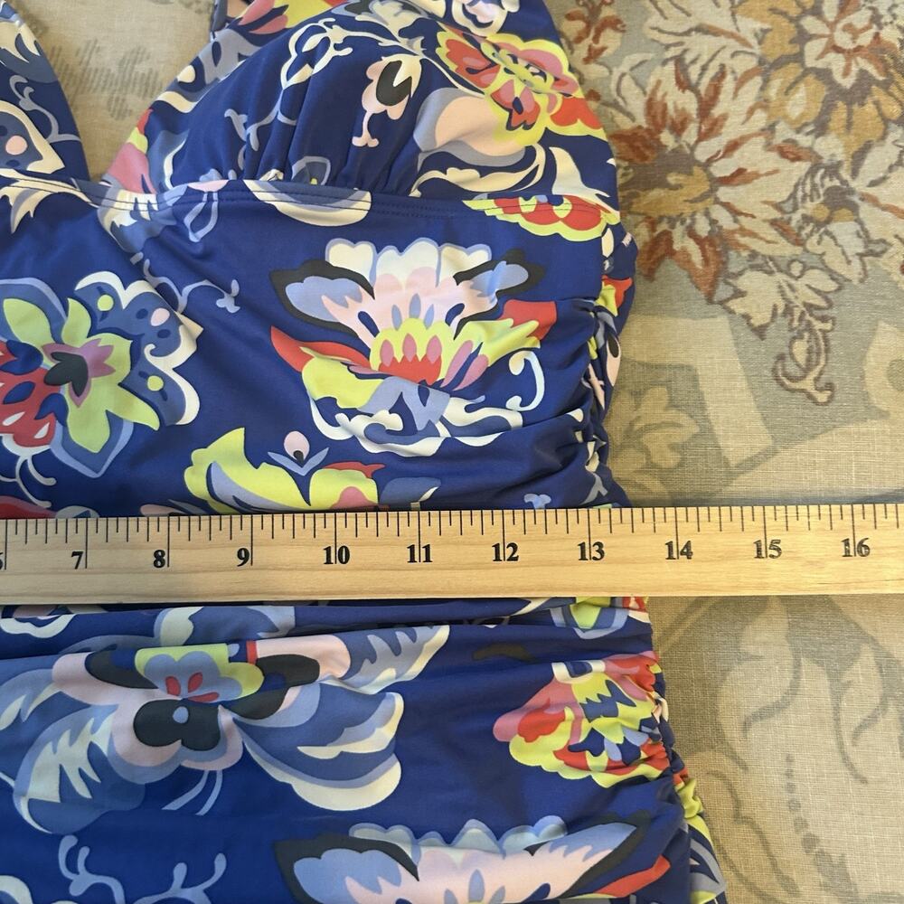 Boden One-Piece Swimsuit Size 10 Blue Floral Halter Ruched Sides - Picture 8 of 9